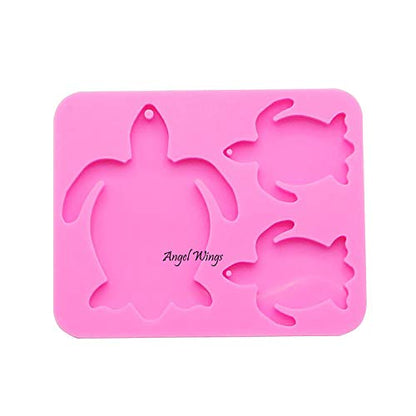 Angel Wings Super Shiny Turtle Family Keychains Mold Cute Tortoise Shape Jewelry Making Epoxy Key Chain Silicone Mold Polymer Clay DIY Tools