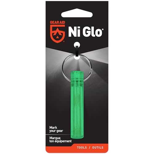 GEAR AID Ni Glo 2” UV Rechargeable Glowing Keychain – Multi-Purpose Glow-in-the-Dark Accessory for Camping - color: Green, size: 1 Pack