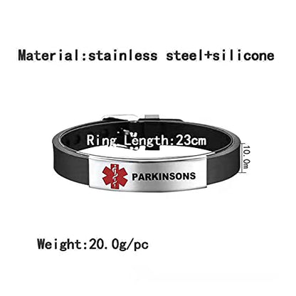 KunBead Medical Alert Bracelets for Women Adjustable Stainless Steel Silicone Emergency Awareness Medical ID Bracelet Wristband - style: D.N.R Do Not Resuscitate