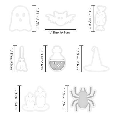 Xaekicr Halloween Polymer Clay Cutters Set – 8Pcs Halloween Clay Earring Cutters with Ghost, Witch Hat, Bat, Spider – Polymer Clay Molds & Clay Tools for DIY Jewelry - color: 2B color
