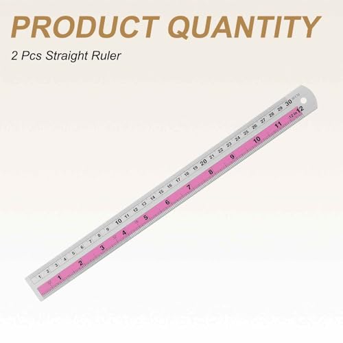 HARFINGTON 2pcs Metal Straight Ruler 30cm Metric SAE Aluminum Alloy Measuring Rulers Scale Tools with Hole for Measure Study Reading Classroom Office, Pink - color: Pink, size: 30cm