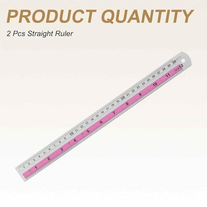 HARFINGTON 2pcs Metal Straight Ruler 30cm Metric SAE Aluminum Alloy Measuring Rulers Scale Tools with Hole for Measure Study Reading Classroom Office, Pink - color: Pink, size: 30cm