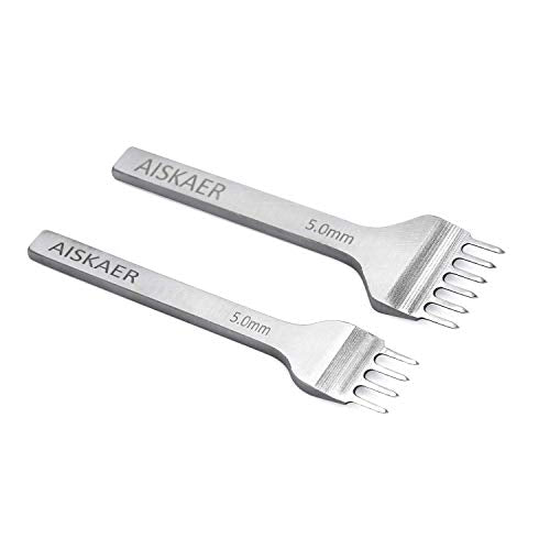 Aiskaer Leather Stitching Punch Set, Diamond Chisel Tools, 5mm White Steel 1/2/4/6 Prong for Leather Craft DIY - size: 5mm