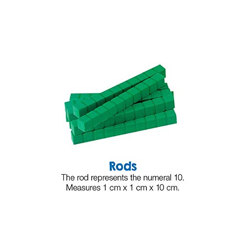 hand2mind Green Foam Base Ten Blocks, Rods Set, Place Value Blocks, Counting Cubes for Kids Math, Base 10 Math Manipulatives for Kids, Kindergarten Homeschool Supplies (Set of 50) - color: Green