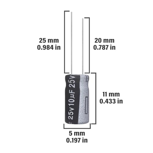10uF 25V 5x11mm Electrolytic Capacitor 10 UF MFD 25 Volt 0.2x0.43in Aluminum Capacitors (Pack of 15) - style: 10uF 25V 5x11MM