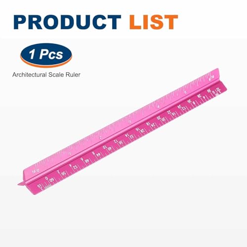 HARFINGTON Architectural Scale Ruler, 7 Inch Standard Aluminum Alloy Architect Triangular Small Scale Laser-Etched Blueprint Drafting Ruler for Architects Engineers, Rose Red - color: Rose Red, size: 7 Inch