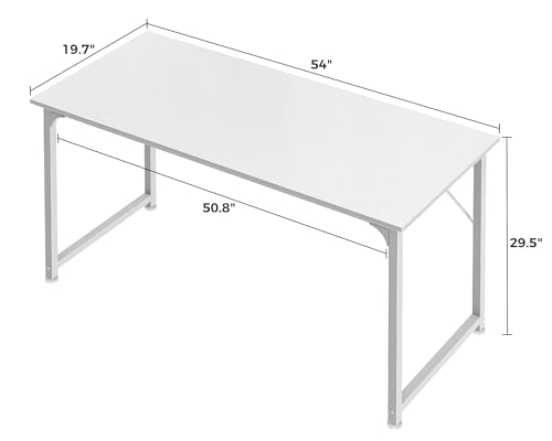 Huuger Computer Desk, 55 Inch Home Office Desk, Gaming Writing Work from Home Study Desk, Large Legroom, Sturdy Metal Frame, Modern Simple, White - color: White, size: 54inch