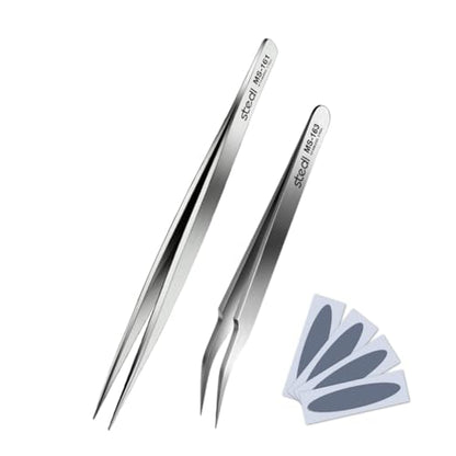 stedi 2PCS Precision Thickened Tweezers Set, Model Hobby Making Tools - style: （Thickened Tweezers）Straight tip & Curved Tip