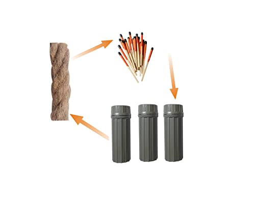 eGreen 20-100 Windproof Stormproof Matches Waterproof Cases & Rope Options - style: 3 X Container + Wax Rope