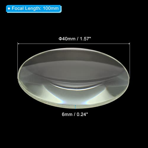 PATIKIL Focal Length Double Convex Lens, 2 Pack 40mm Diameter 6mm Height Glass Optically Polished Round Edges Lens for Physics Experiment, Clear