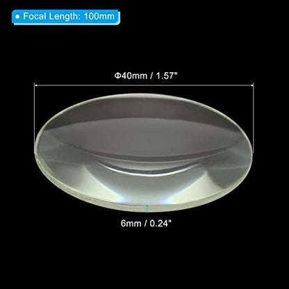 PATIKIL Focal Length Double Convex Lens, 2 Pack 40mm Diameter 6mm Height Glass Optically Polished Round Edges Lens for Physics Experiment, Clear
