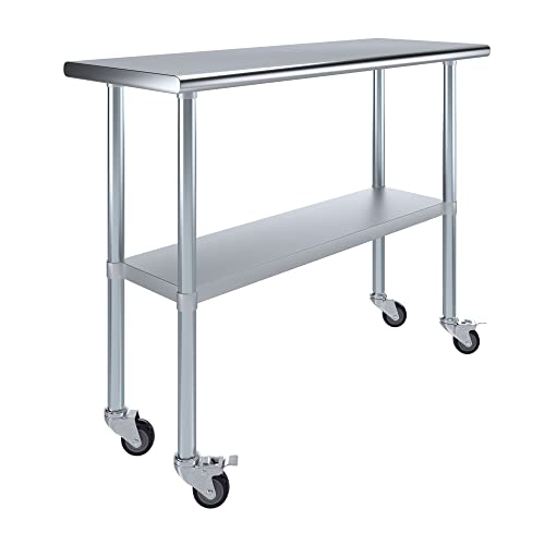 AmGood 18 in. x 48 in. Stainless Steel Work Table with Wheels | Metal Kitchen Food Prep Table | NSF - size: 48 in. Long x 18 in. Deep with Wheels