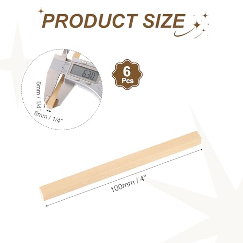 MECCANIXITY 6Pcs Basswood Sticks 1/4"x1/4"x4" Square Wooden Dowel Rods - size: 1/4" x 1/4" x 4"