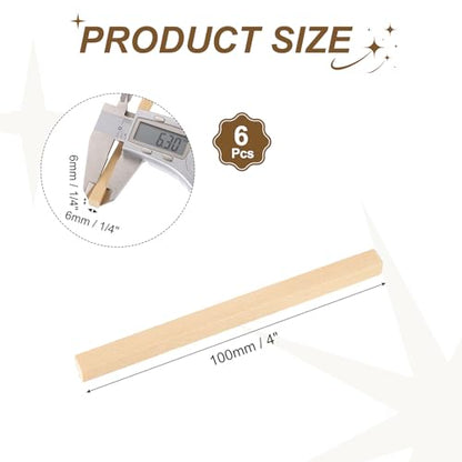 MECCANIXITY 6Pcs Basswood Sticks 1/4"x1/4"x4" Square Wooden Dowel Rods - size: 1/4" x 1/4" x 4"