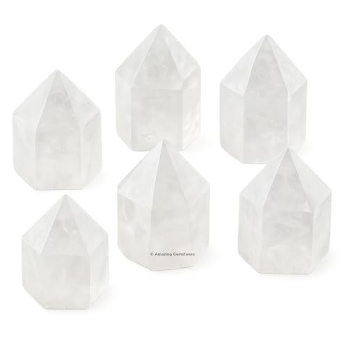Amazing Gemstone Apophyllite Crystals and Healing Stones Mineral Specimen Set of 6 - Premium Semi Precious Gem Stones - Healing Crystals Geodes Clusters for Meditation, Chakra Balance (S) - color: Apophyllite Points, size: Small