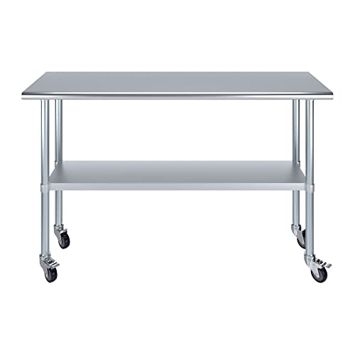 AmGood 18 in. x 60 in. Stainless Steel Work Table with Wheels | Metal Kitchen Food Prep Table | NSF - size: 60 in. Long x 18 in. Deep with Wheels
