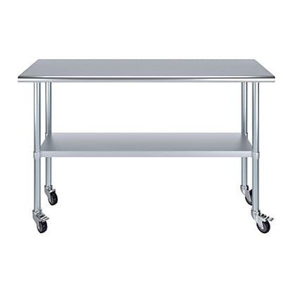 AmGood 18 in. x 60 in. Stainless Steel Work Table with Wheels | Metal Kitchen Food Prep Table | NSF - size: 60 in. Long x 18 in. Deep with Wheels