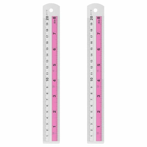 HARFINGTON 2pcs Metal Straight Ruler 20cm Metric SAE Aluminum Alloy Measuring Rulers Scale Tools with Hole for Measure Study Reading Classroom Office, Pink - color: Pink, size: 20cm