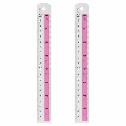 HARFINGTON 2pcs Metal Straight Ruler 20cm Metric SAE Aluminum Alloy Measuring Rulers Scale Tools with Hole for Measure Study Reading Classroom Office, Pink - color: Pink, size: 20cm