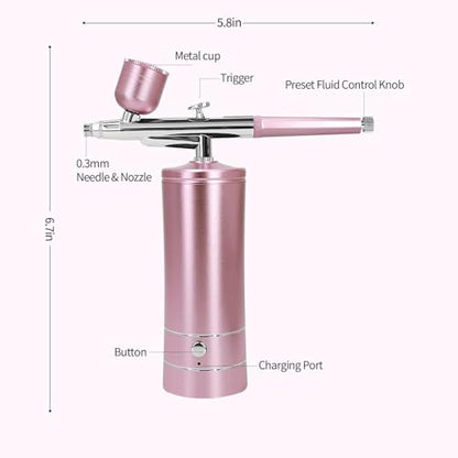 Airbrush Kit Air Brush Kit With Air Compressor Nail Charms Wireless Air Brush for Barber, Nail Art,Makeup, Model Painting (Pink) - color: Pink