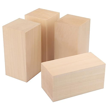 4 Pack Basswood Carving Blocks, 6x3x3 Inches Basswood Blocks for Beginner to Advanced Carvers, Ideal for DIY Projects and Gifts, Soft and Smooth, Easy Whittling and Carving,by GNIEMCKIN - size: 4 Pack 6x3x3 Inches