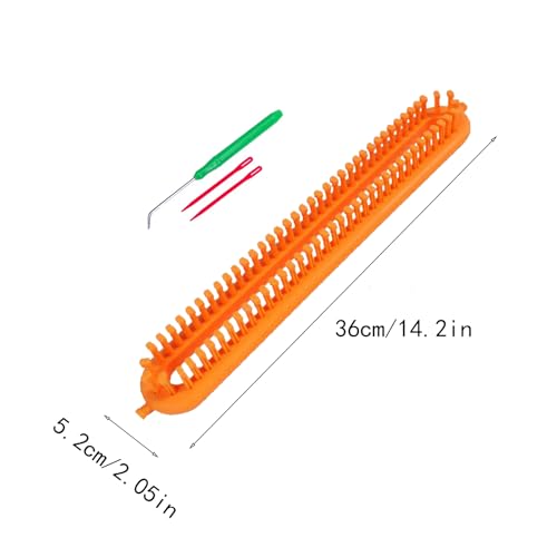 Dense Teeth Rectangle Knitting Looms，Plastic Weaving Looms Set，Weaving Loom，Scarf Hats Making Tools，DIY Crocheting Handmade Craft Kit with a Crochet Hook and Needle for Knitting Lovers，36 cm (Yellow) - size: Rectangle,36cm,Close Pegs