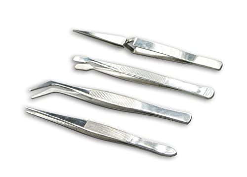HURON Precision Tweezers Set, 4PC (1/3/10 sets) (1 set) - style: Set, 4 Pc