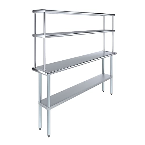 Amgood Stainless Steel Work Table Double Tier Overshelf | NSF (14" x 72" Work Table + 12" Overshelf) - size: 14" x 72" Work Table + 12" Overshelf