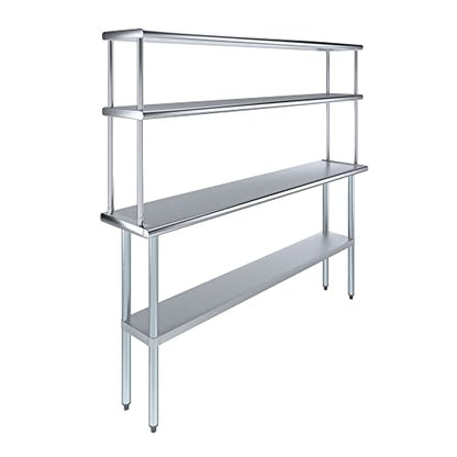 Amgood Stainless Steel Work Table Double Tier Overshelf | NSF (14" x 72" Work Table + 12" Overshelf) - size: 14" x 72" Work Table + 12" Overshelf