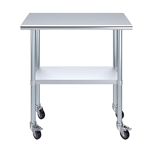 AmGood 18 in. x 36 in. Stainless Steel Work Table with Wheels | Metal Kitchen Food Prep Table | NSF - size: 36 in. Long x 18 in. Deep with Wheels