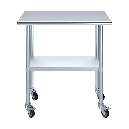 AmGood 18 in. x 36 in. Stainless Steel Work Table with Wheels | Metal Kitchen Food Prep Table | NSF - size: 36 in. Long x 18 in. Deep with Wheels