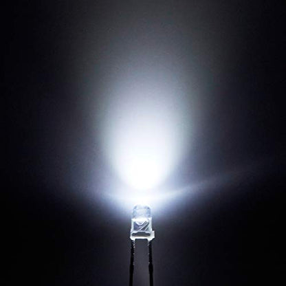 CHANZON 100 pcs 3mm White LED Diode Lights (DC 3V 20mA) - color: B) White, size: 3mm Round Top