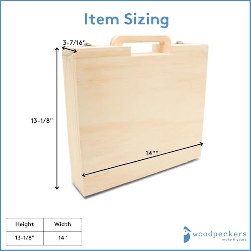 Woodpeckers Wood Craft Suitcase 13-1/8 x 14 inch, Pack of 1 Unfinished Wooden Boxes for Crafts, Travel Memory Boxes for Keepsakes - size: 13-1/8"