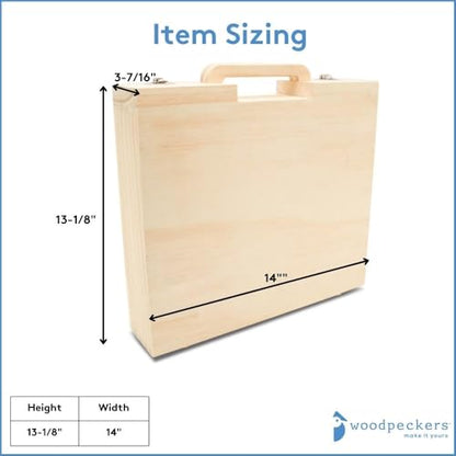 Woodpeckers Wood Craft Suitcase 13-1/8 x 14 inch, Pack of 1 Unfinished Wooden Boxes for Crafts, Travel Memory Boxes for Keepsakes - size: 13-1/8"