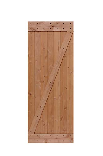 LUBANN 32 in. x 84 in. Rustic Z-Brace Hardwood Barn Door Unfinished Knotty Alder Solid Wood Barn Door Slab - size: 32X84 Z Brace