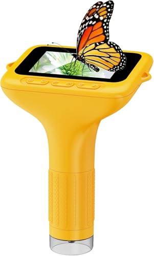 1000X Digital Microscope for Kids, 3" Screen, Handheld Photo Video - color: Warm yellow
