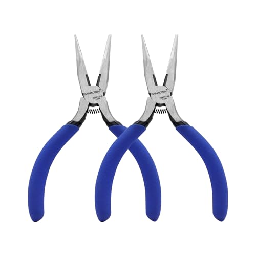 KAIHAOWIN 5" Small Needle Nose Pliers - 2 Pack, Precision Mini Pliers for Jewelry Making, Crafts & Electronics, with Wire Cutter & Spring Loaded Handle, Thin Long Nose Tweezers for Tiny Projects - size: 2 Pack