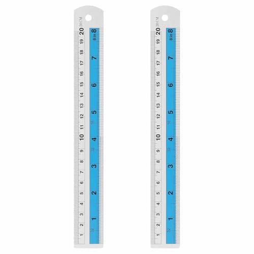 HARFINGTON 2pcs Metal Straight Ruler 20cm Metric SAE Aluminum Alloy Measuring Rulers Scale Tools with Hole for Measure Study Reading Classroom Office, Blue - color: Blue, size: 20cm