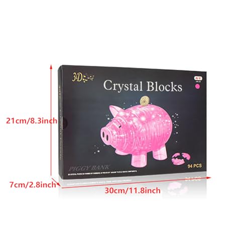 3D Crystal Pig Puzzle, Functions as a Piggy Bank, Crystal Puzzle Brainteasers for Puzzlers Ages 16 and Up, 94PCS (Pink) - color: Pink-pig