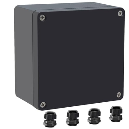 Junction Box IP65 Waterproof ABS Plastic Electrical Project Case Power Junction Boxes, Project Box with 4 PCS M16 Cable Glands 4.72x4.72x2.95 inch (120x120x75mm) - color: Black, size: 4.72"x4.72"x2.95"