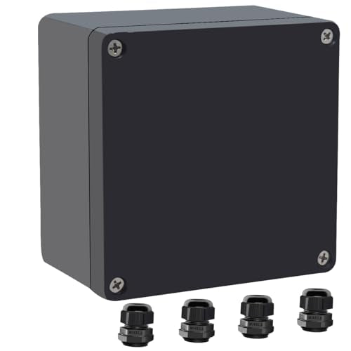 Junction Box IP65 Waterproof ABS Plastic Electrical Project Case Power Junction Boxes, Project Box with 4 PCS M16 Cable Glands 4.72x4.72x2.95 inch (120x120x75mm) - color: Black, size: 4.72"x4.72"x2.95"