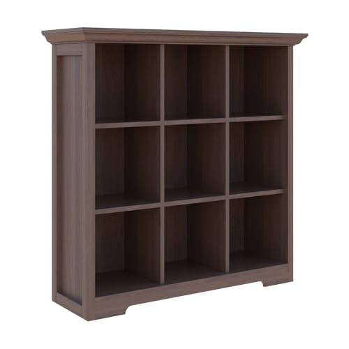 OSCHF 9-Cube Open Bookcase with Base, 3-Tier Wooden Bookshelf, Walnut - color: Walnut, size: 9-Cube