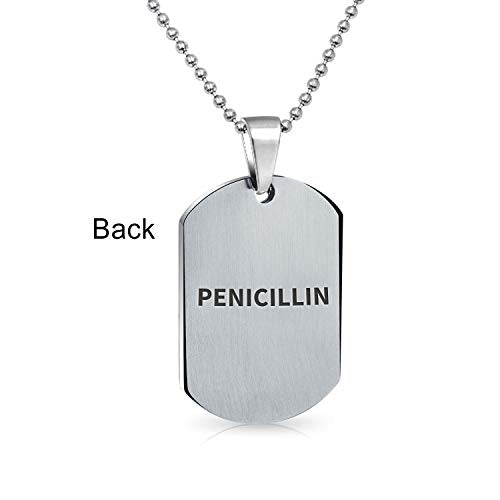 Medical Alert Identification ID Dog Tag Pendant Necklace Stainless Steel - style: Penicillin Medium
