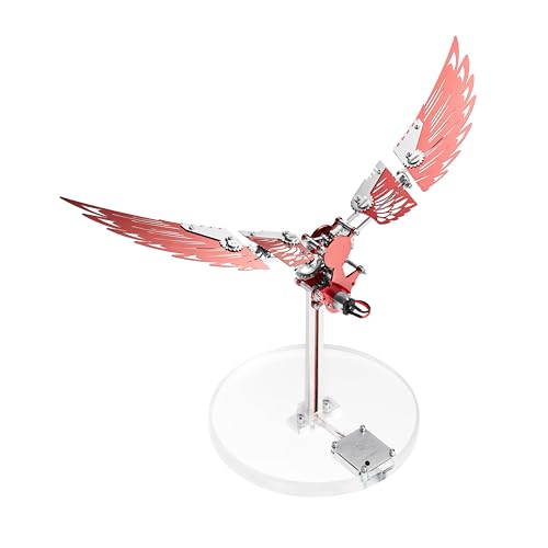 Flying Wings 3D Metal Puzzle Kit - Mechanical Biomimetic Wings with Micro Motor, DIY Kinetic Sculpture for Adults, Precision Electroplating Craftsmanship & Interactive STEM Model Gift（Red） - color: Red
