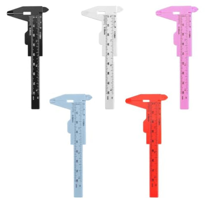 5 Pack Plastic Vernier Caliper, 80mm Eyebrow Measuring Tool, Mini Sliding Ruler Caliper Gauge for Students DIY Crafts School Office Tattoo Eyebrow Artists Use (5 Color, 0-3.15"/0-80mm) - color: 5 colour(5pcs)