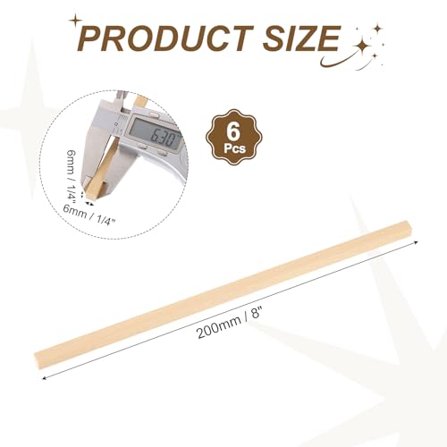 MECCANIXITY 6Pcs Basswood Sticks 1/4"x1/4"x8" Square Wooden Dowel Rods - size: 1/4" x 1/4" x 8"