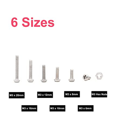 cSeao 480pcs M2 x 6mm / 8mm/ 10mm/ 12mm/ 16mm/ 20mm, Phillips Pan Head Machine Screws Metric Screws Bolts Washers Nuts Kit, 304 Stainless Steel - size: M2