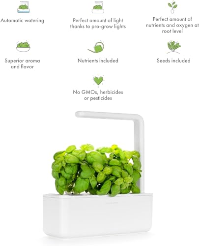 Click & Grow Indoor Herb Garden Kit with Grow Light | Smart Garden for Home Kitchen Windowsill | Easier Than Hydroponics Growing System | Vegetable Gardening Starter (3 Basil Pods Included), White - color: White