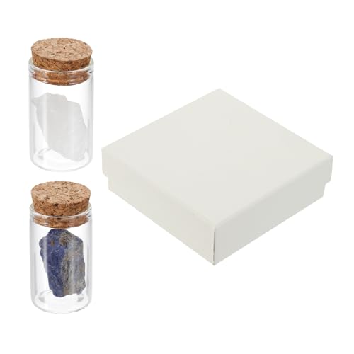 uxcell 2Pcs Crystal Gemstone Bottles, Natural Crystal Stone Bulk with Glass Display Jar Mini Stuff Collectible Adornments for Home Office Centerpiece Collection Gift, White/Dark Blue - color: White/Dark Blue