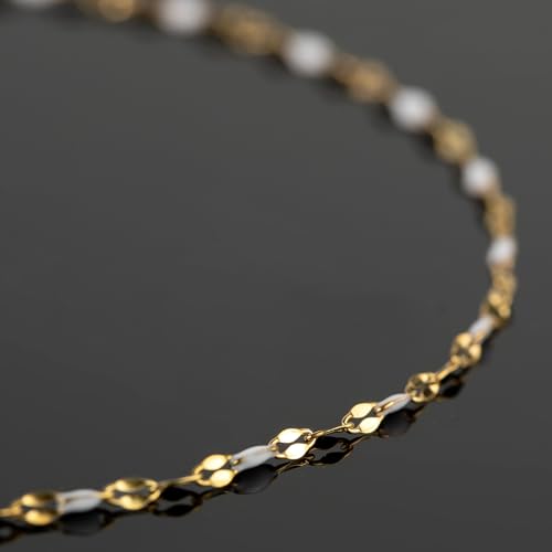 UMAOKANG Gold Plated Stainless Steel Jewelry Chain White Enamel Chains Bulk - color: Gold-White